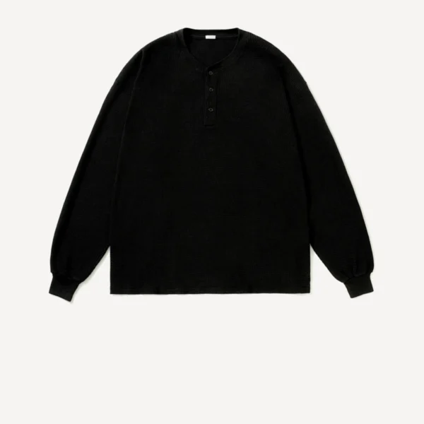 A.Presse Cashmere Blend Wafflel Henley Neck Shirt - Black