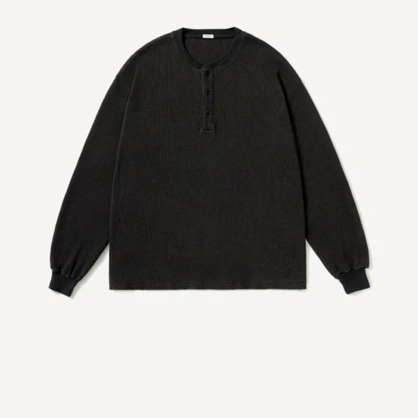 A.Presse Cashmere Blend Wafflel Henley Neck Shirt - Charcoal
