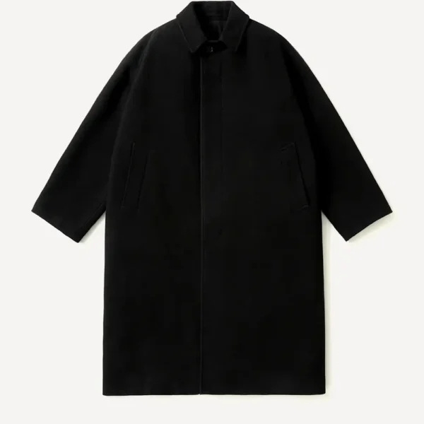 A.PRESSE Cashmere Silk Balmacaan Long Coat - Black