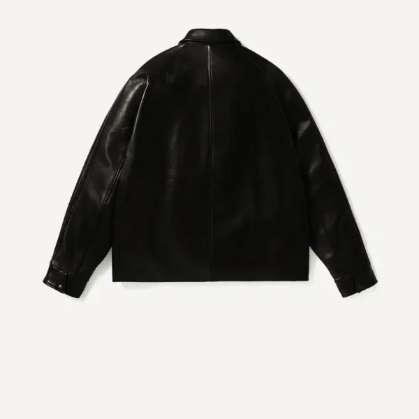 A.PRESSE Leather Coach Jacket - Black