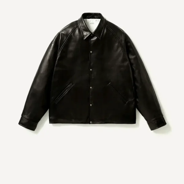 A.PRESSE Leather Coach Jacket - Black