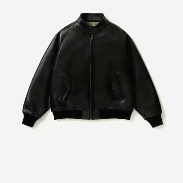 A.PRESSE Leather Harrington Jacket - Black
