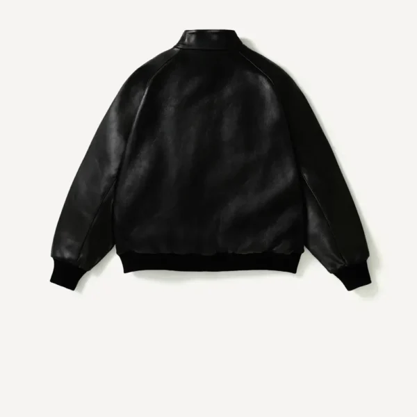 A.PRESSE Leather Harrington Jacket - Black