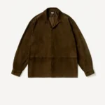A.PRESSE Suede Leather Loop Collar Shirt - Brown