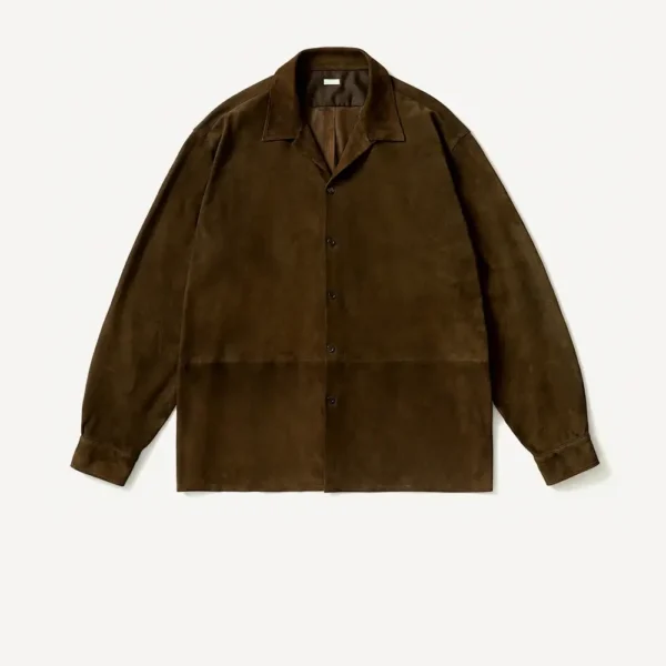 A.PRESSE Suede Leather Loop Collar Shirt - Brown