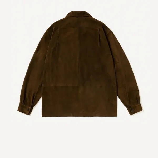 A.PRESSE Suede Leather Loop Collar Shirt - Brown