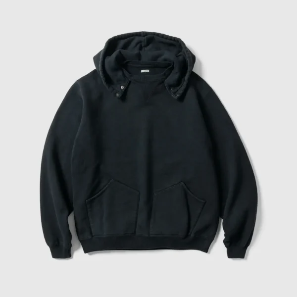 A.pressse Vintage Attached Snap Hood Sweat Parka Black front view