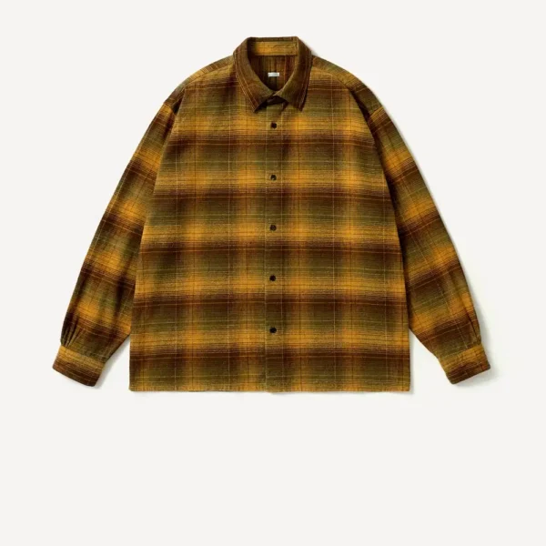 A.PRESSE Vintage Cotton Silk Nep Twill Check Shirt - Mustard