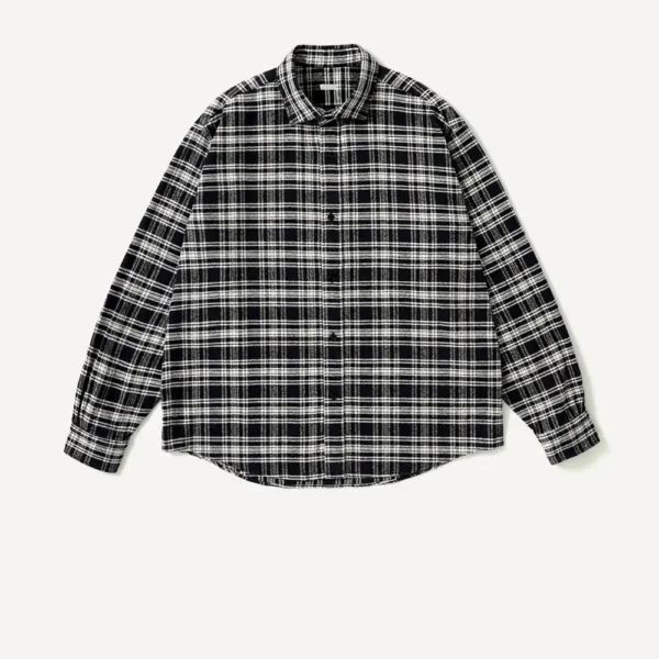 A.PRESSE Vintage Cotton Silk Nep Twill Check Shirt - Navy