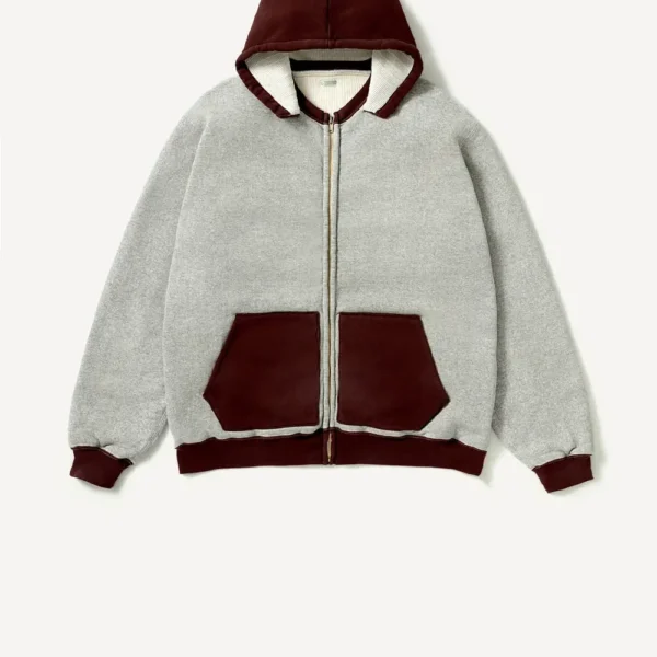 A.Presse Vintage Attached Hood Zip Hoodie Grey front view