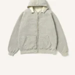 A.Presse Vintage Attached Hood Zip Hoodie Light Grey front view