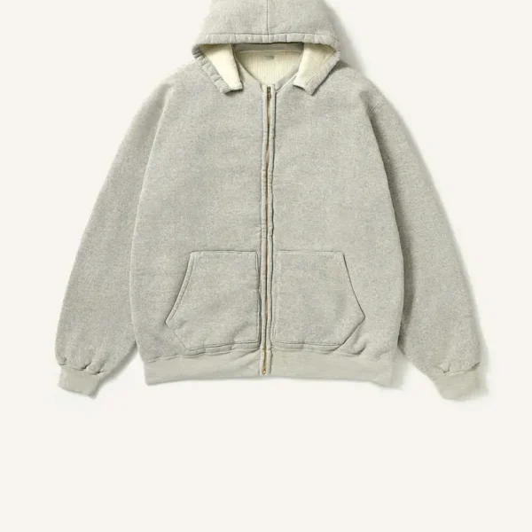A.Presse Vintage Attached Hood Zip Hoodie Light Grey front view