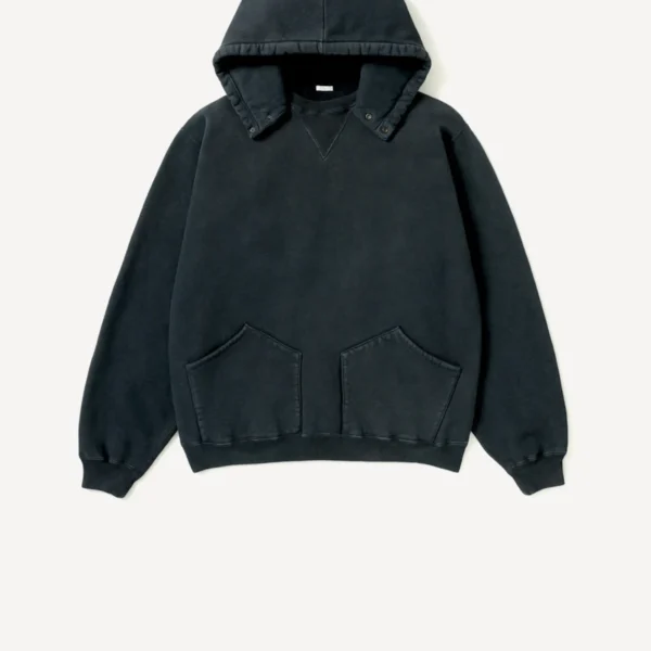 A.Presse Vintage Attached Hood Zipper Hoodie Black front view