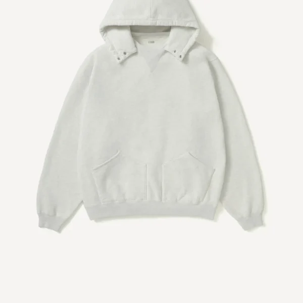 Alt Text: A.Presse Vintage Attached Snap Hood Pullover Black front view