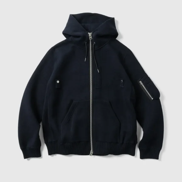 A.pressse Cotton Cashmere Knit Hoodie in Navy Front View