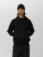 A.pressse Highland Hoodie Merino Wool Cashmere Black wearing side view