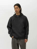 A.pressse Highland Hoodie Merino Wool Cashmere Charcoal wearing side view