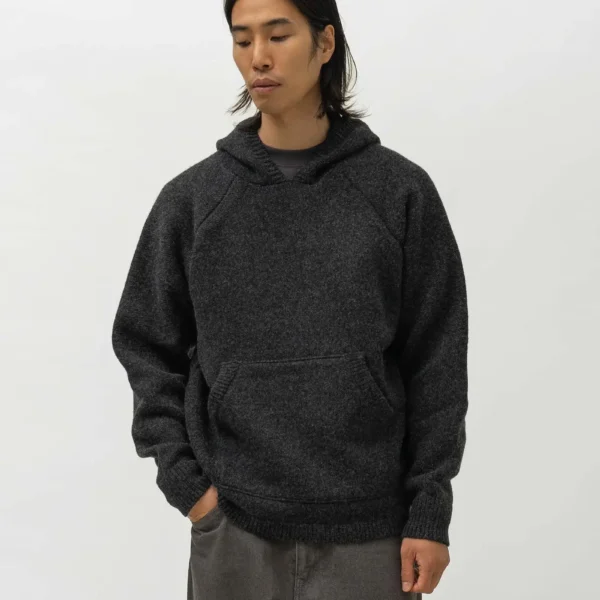 A.pressse Highland Hoodie Merino Wool Cashmere Charcoal wearing side view