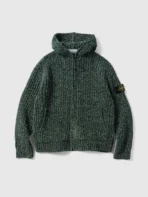 A.pressse Knit Hoodie Dark Green Melange front view