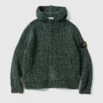 A.pressse Knit Hoodie Dark Green Melange front view