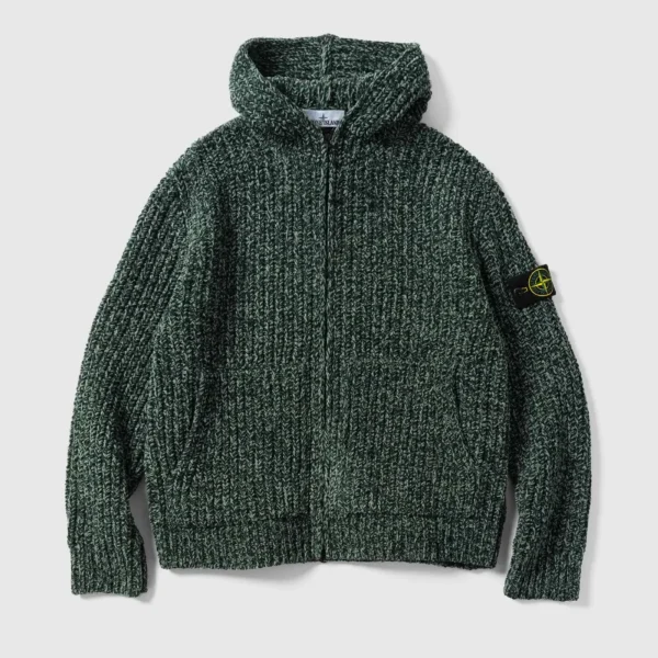 A.pressse Knit Hoodie Dark Green Melange front view