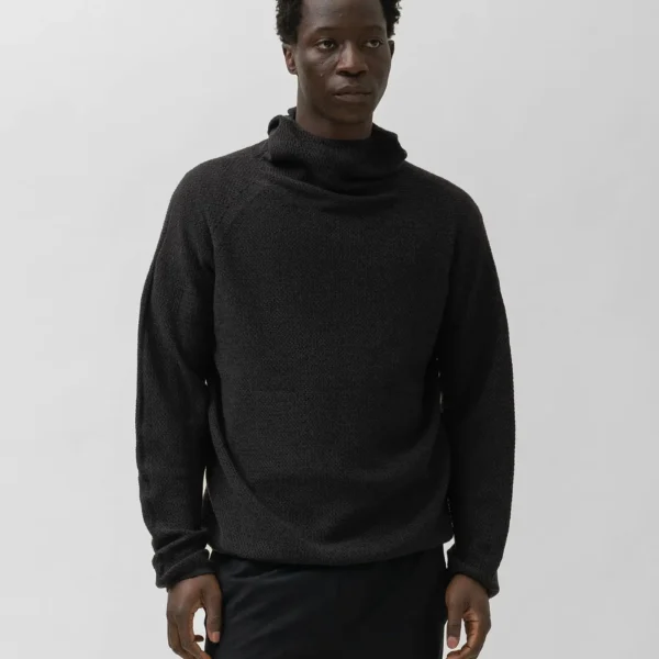 A.pressse black perforated wholegarment knit top rear view