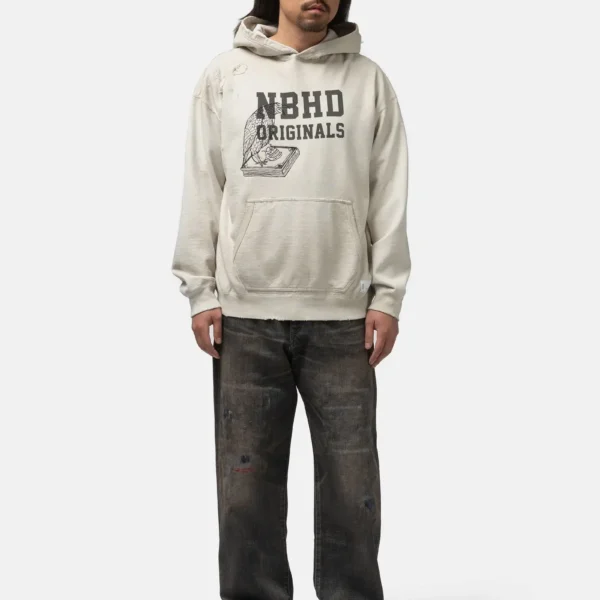 A.pressse Savage Sweat Hoodie LS Oatmeal wearing side view