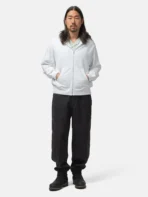 Model wearing A.pressse Ultimate Jumbo SB Hoodie F.Z. White side view
