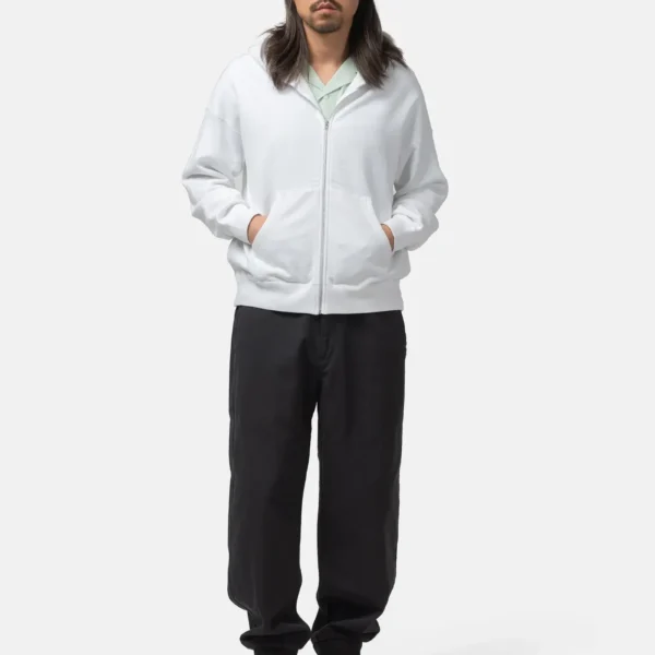 Model wearing A.pressse Ultimate Jumbo SB Hoodie F.Z. White side view