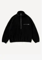 A.pressse Vintage Silk Fleece Half Zip Jacket Black front view