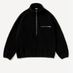 A.pressse Vintage Silk Fleece Half Zip Jacket Black front view