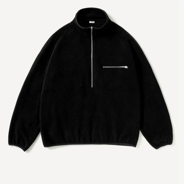 A.pressse Vintage Silk Fleece Half Zip Jacket Black front view