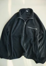 A.pressse Vintage Silk Fleece Half Zip Jacket Black wearing view