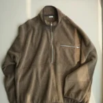 A.pressse Vintage Silk Fleece Half Zip Jacket Brown front view