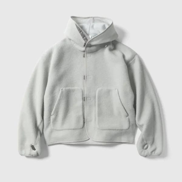 A.pressse Wool Fleece Hoodie Natural Gray front view